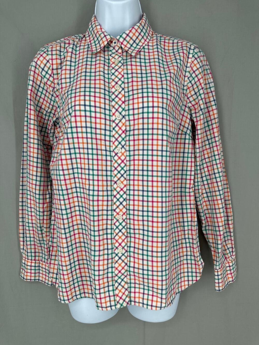 Talbots Top Womens XS Pink Plaid Colorful Check Button Down Long Sleeve